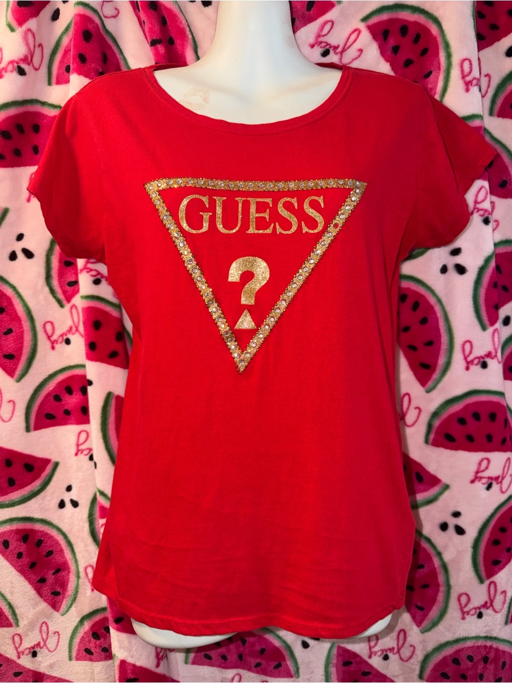 ❤️ Guess Short Sleeve Tee with Rhinestone Triangle Logo